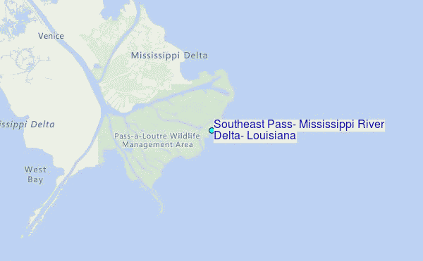 Map of the Mississippi Delta region in southeastern Louisiana, USA.